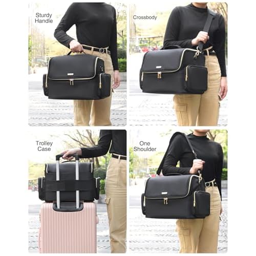 Professional Makeup Artist Bag, Extra Large Makeup Bag Organizer Travel Cosmetic Train Case Tattoo Case Makeup Organizer Box with Adjustable Dividers &Shoulder Straps(Black, Extra Large)