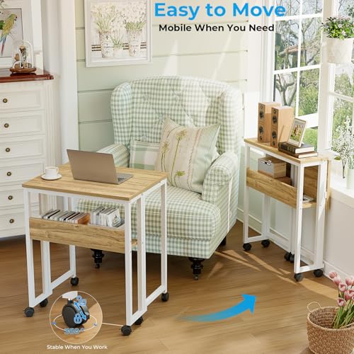 GreenForest 31.5-Inch Oak Folding Rolling Desk with Locking Wheels, Space-Saving Design
