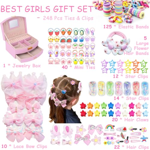 Girls Hair Accessories Kit with Pink Storage Box - 252 Pieces, P-PINK Variation