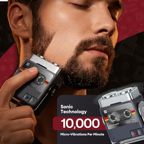 Mini Electric Shaver for Men - Retro Record Player Design, Black, Waterproof, Portable