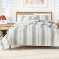 King / California King Striped Quilt Set - Cream & Navy Farmhouse Bedding, 3-Piece