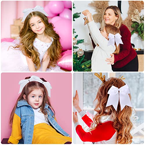 Large White Cheer Hair Bows Set - 50 Bulk 8-Inch Hair Accessories for Girls and Teens