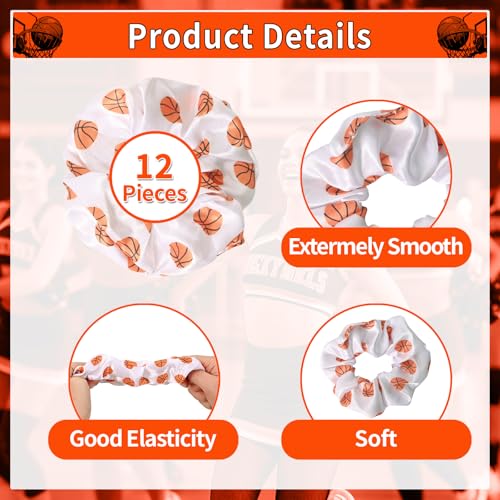 12 Pcs Basketball Makeup Bag & 12 PCS Sport Elastic Scrunchies Gifts Stuff Set Portable Travel Cosmetic Bags with Zipper Elastic Hair Bands Basketball Accessories for Girls (White)