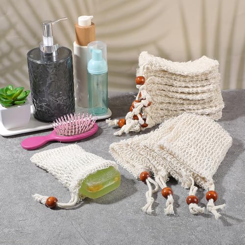 Molain Brown Sisal Soap Saver Bags 50 Pack - Eco-Friendly Bar Soap Pouches