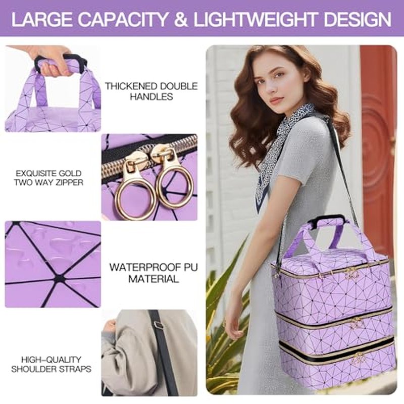 3-Layer Nail Polish Organizer Bag, Holds 84 Bottles and Lamp, Waterproof PU Leather Case with Reinforced Golden Zippers, Portable Nail Tech Travel Bag for Manicure Supplies