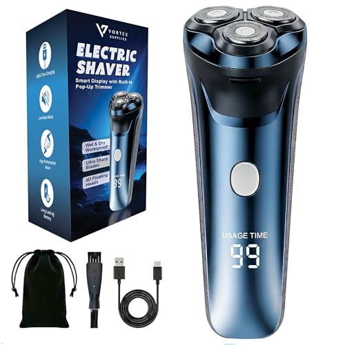 Men's 2-in-1 Electric Rotary Shaver with 4D Floating Heads & Trimmer - Waterproof, USB Rechargeable, LCD Display