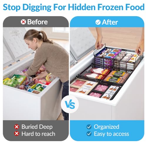 4 Pack Expandable Freezer Basket Organizer - Stackable Wire Storage Bins for Chest Freezers