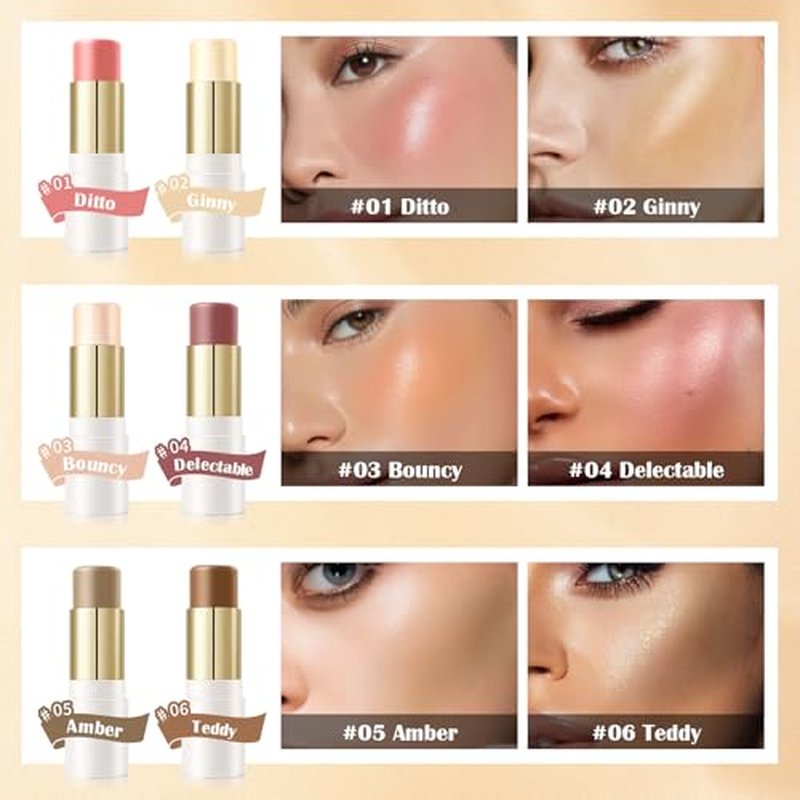 6 Colors Cream Contour Stick Set,Double-ended Cream Bronzer Stick,Highlighter Stick,Blush Stick,Professional Highlighter Makeup Contour Kit,Easy to Sculp Contorno Maquillaje£¨Set A£©