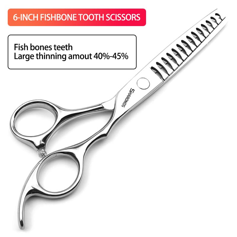 Hair Cutting Scissors Set 6 Inch Thinning & Styling Shears - Stainless Steel - Right Hand - Silver - Variation of THIS listing