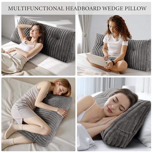 Queen Size Gray Triangular Wedge Pillow with Side Pockets - Support & Reading Cushion