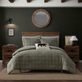 Queen Comforter Set with Shams - Alpine Plaid Green Flannel Bedding