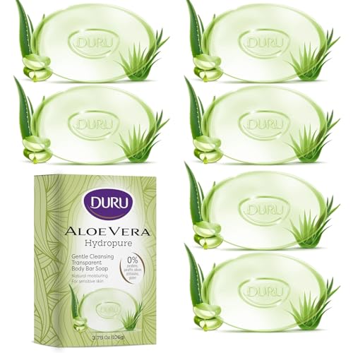 Duru Aloe Vera Glycerin Bar Soap Cleansing Bar Moisturizing Sensitive Skin - Vegan Transparent Paraben Free Alcohol Free Silicone Free Phthalete Free Gluten Free Body Wash - Pack of 6