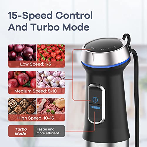 Ganiza 1000W Handheld Immersion Blender 8-in-1 Kitchen Mixer with 16 Speeds
