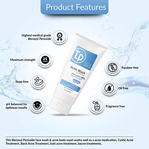 Tutta La Pelle Benzoyl Peroxide 10% Body Wash - Maximum Strength Acne Cleanser 6.7 oz
