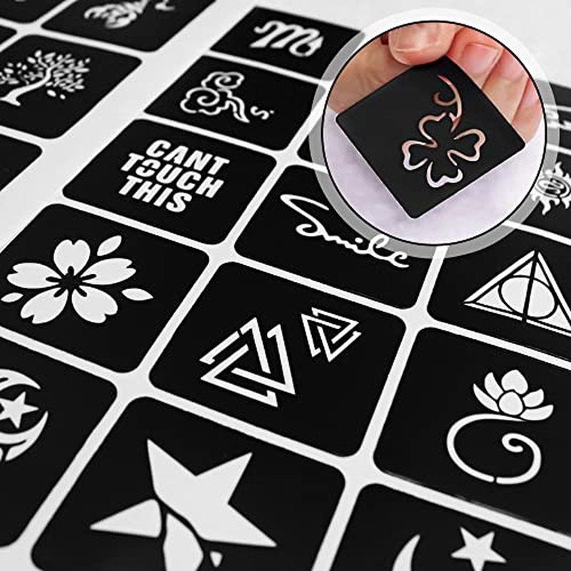 16 Sheets Henna Tattoo Stencils Reusable for Women Girls and Kids, 280+ PCS Tattoos Templates, Airbrush Tattoo Stencil