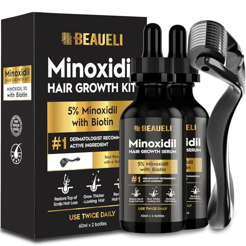 Beaueli Minoxidil 5% Beard Growth Kit – 2 Bottles, 60ml Each, 2 Fl Oz Pack