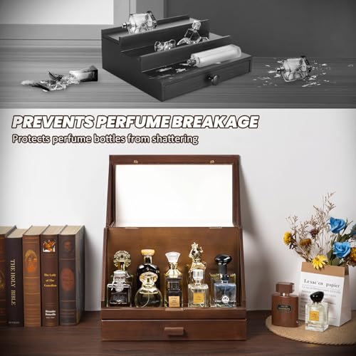 Miratino Cologne Organizer for Men, Wood Cologne Stand with Drawer, Large Capacity Cologne Shelf with Cologne Holder Display