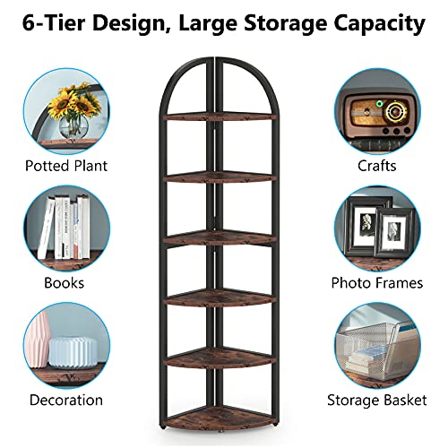 Tribesigns 6-Tier Rustic Corner Shelf - 71 Inch Tall Space-Saving Plant & Display Rack