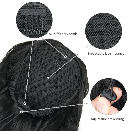Water Wave Human Hair Drawstring Ponytail Extension for Black Women - 24 Inch Curly Style