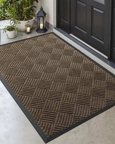 Diamond Brown Rubber Entry Doormat 36x60 for Front Door - Weatherproof