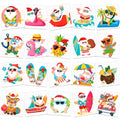 HOWAF 96 Pcs Hawaiian Christmas Temporary Tattoos, Tropical Christmas Party Decoration Waterproof Tattoos for Hawaiian Xmas, Hawaiian Flamingo Santa Tattoo Stickers for Mele Kalikimaka Decorations
