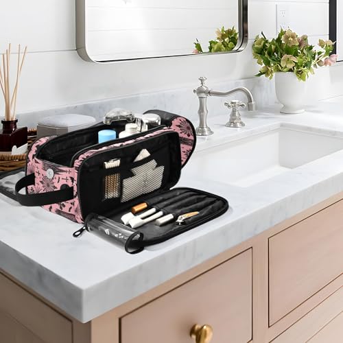 Mnsruu Bats Gothic Moon Spider Web Makeup Bag with Compartments - Travel Toiletry Organizer, Large Capacity