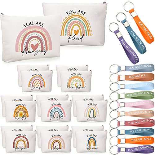 Fumete 20 Set/40 Pcs Nurse Practitioner Week Makeup Bag Bulk Employee Appreciation Keychain Inspirational Office Gift for Women Rad Tech Coworker Team Kindness Week IEW Christmas