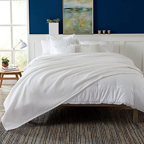 Full/Queen Cotton Waffle Weave Bed Blanket - White, Soft & Breathable