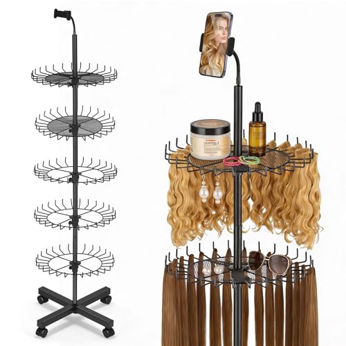 Braiding Hair Rack with Phone Holder, 140 Pegs Hair Braiding Stand with Wheels Height Adjustable Hair Extension Holder for Hair Stylists, Braiders, Home, Salon, Hair Separator for Braiding