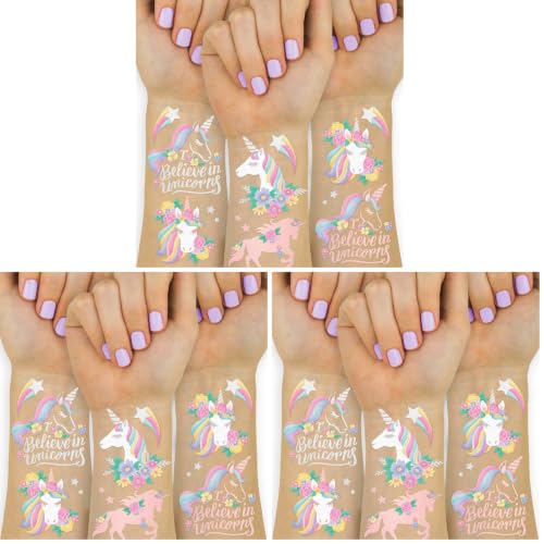 Unicorn Temporary Tattoos Party Favors - 26 Styles, 8.25 x 6 Inches Pack of 3
