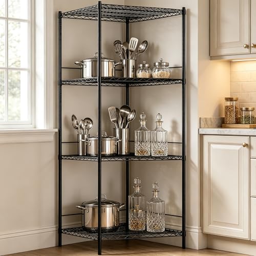 4 Tier Metal Wire Corner Shelf Rack - Adjustable Storage Organizer, 23.5 Inch