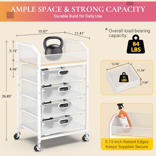 White Rolling Makeup Organizer Cart with Drawers - 5 Tier Metal Storage