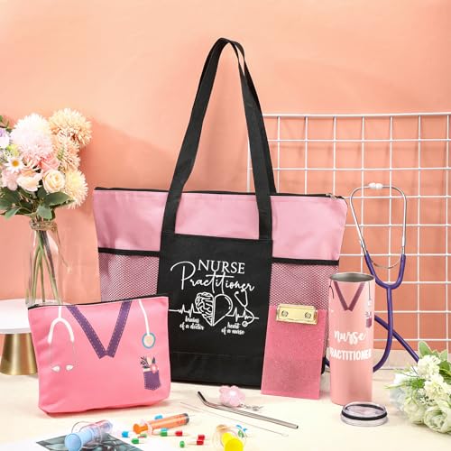 Sieral 5 Pcs Nurse Gifts Bulk for Women NP Gifts Tumbler Tote Makeup Bag Badge Clipboard for Coworker Nurse Practitioners