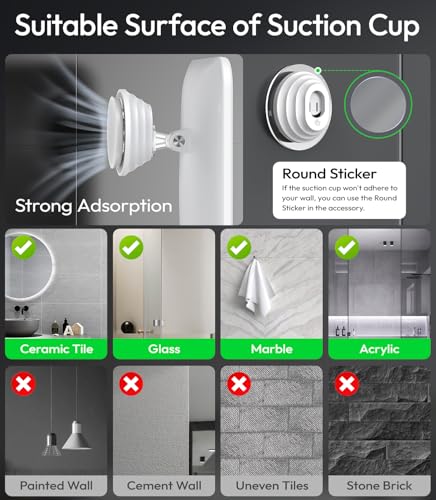 Glowtop White Fogless Shower Mirror with LED Light & Heating for Shaving