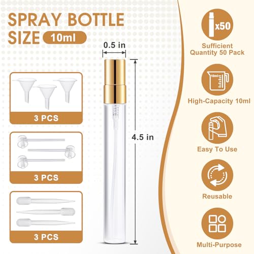 Mini Glass Spray Bottle Set 50 Pcs 10ml Transparent with Golden Cap - Variation of Spray Bottle10ml-50P-Golden