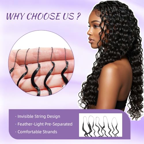 Deep Wave Feather Crochet Hair Extensions - 18 Inch, 100 Strands, Color #1B - Beginner Friendly