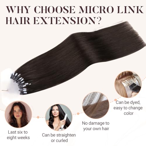 Microlink Hair Extensions 20 Inch Human Hair Dark Brown 50g - EasyFit