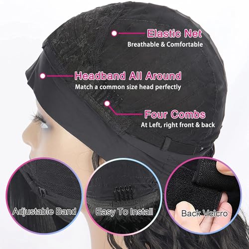 Natural Color Headband Wig Straight 12 Inch Human Hair for Black Women - No Lace, Glueless, 150% Density