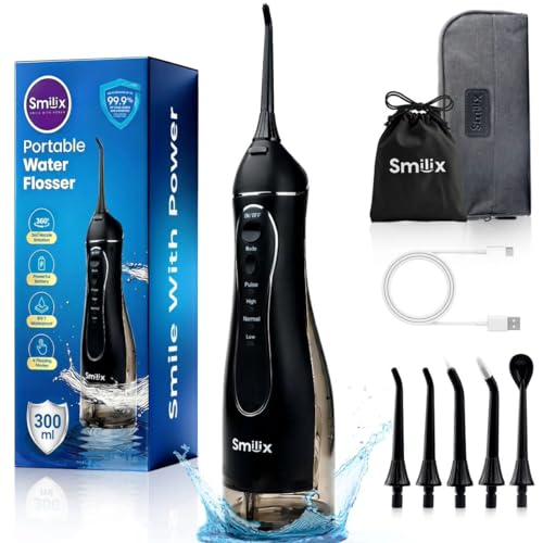 Black Cordless Water Flosser for Teeth & Braces, 300ML Travel Dental Cleaner