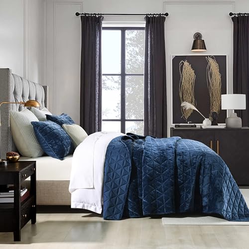 Homzard Navy Blue Velvet King Comforter Set 3pcs, All-Season Luxury Bedding