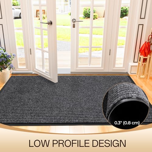 Amyracel 3'x6' Heavy Duty Waterproof Indoor Outdoor Doormat - Grey Double Stripe