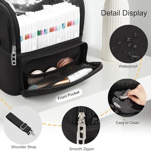 Large Makeup Brush Bag with Adjustable Dividers - Black, X-Large, Travel Friendly