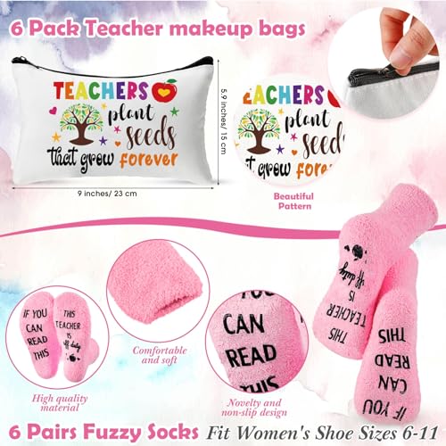 Paterr 24 Pcs Teacher Appreciation Gifts for Women Bulk Including Socks Makeup Bags Keychain Metal Bookmark for Valentine's Day(Good Teacher,Fleece)