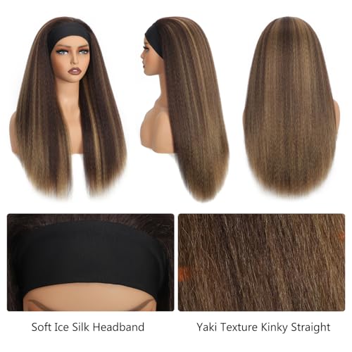 4/27 Highlights Kinky Straight Headband Wig 28 Inch Afro Yaki Synthetic Hair for Black Women - Natural Look & Lightweight - Variation of THIS listing