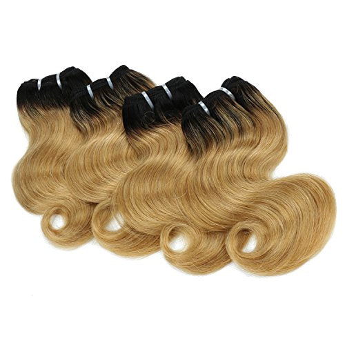 8-Inch Human Hair Extensions Ombre Two-Tone Brazilian Virgin Body Wave 50g Pack of 4 - 1B/27