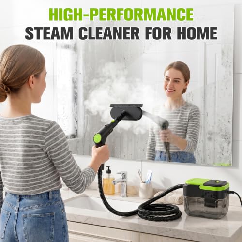 Portable Handheld Steam Cleaner for Home with 11 Accessories - Green
