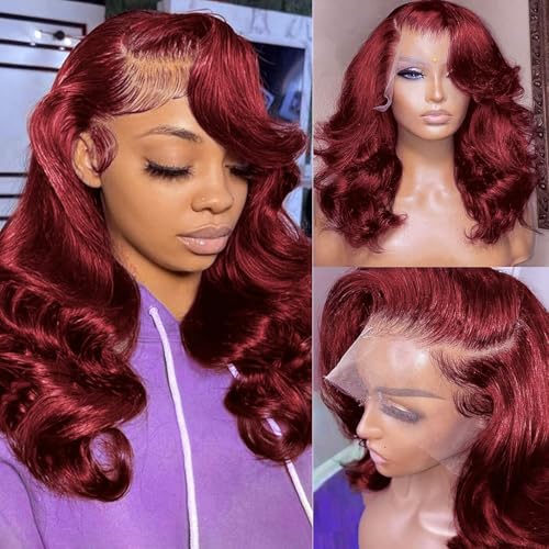 Reddish Brown Human Hair Bob Wig 13x4 HD Lace Front Pre-Plucked 180% Density - 10 Inch