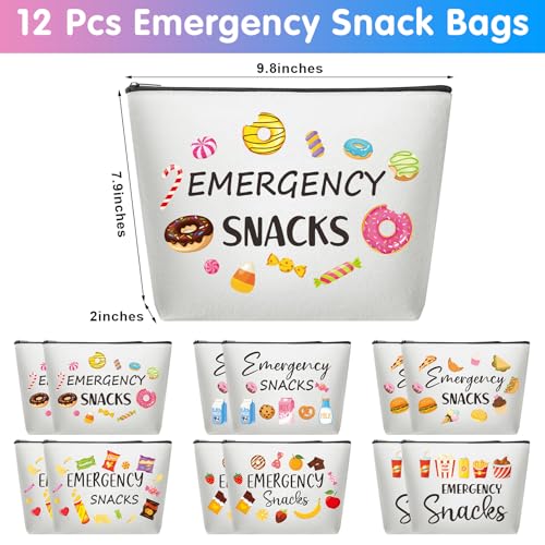 Reginary 12 Pcs Emergency Snack Bags Bulk Food Makeup Bag Foodie Zipper Cosmetic Pouch Reusable Emergency Snack Pouch for Women Girls Trip Gifts Favors School Work Travel Organizer
