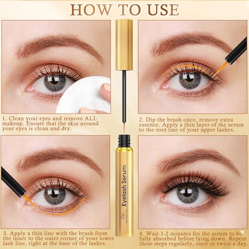 Rose Gold Vegan Eyelash Growth Serum for Longer Thicker Lashes - 0.1 Fl Oz