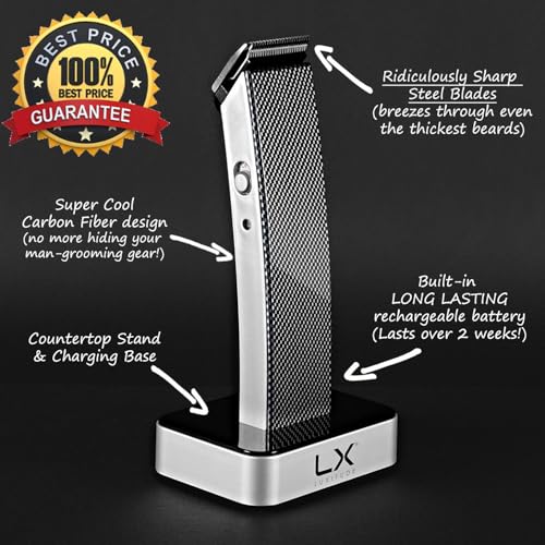 Precision Hair Trimmer & Body Groomer for Men- 4 Attachments, All-in-One Cordless Design, Steel Blades & Carbon Fiber Finish